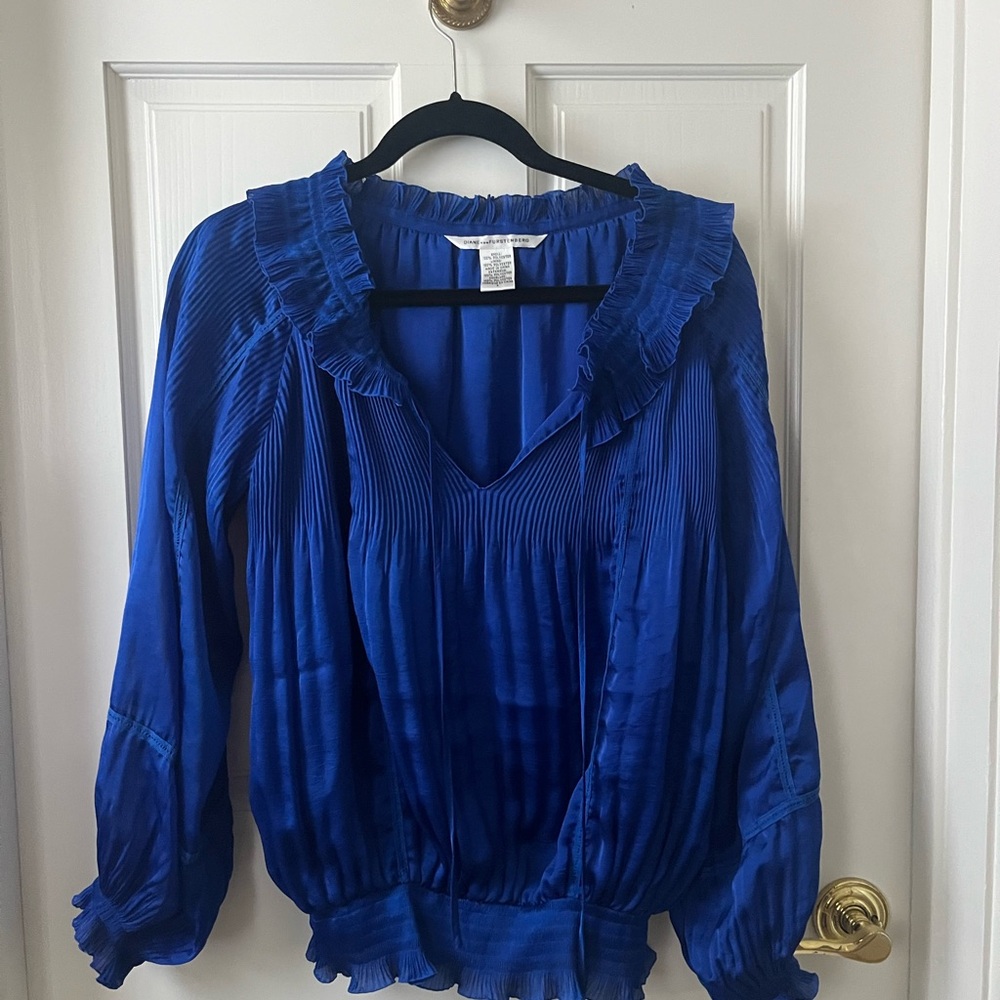 Diane Von Furstenberg Royal Blue Ruffled Blouse
